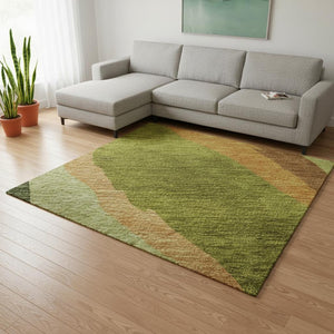 HomeRoots 9' X 12' Stylish Green, Copper & Peach Abstract Area Rug - Washable, UV Protected & Stain Resistant 682120
