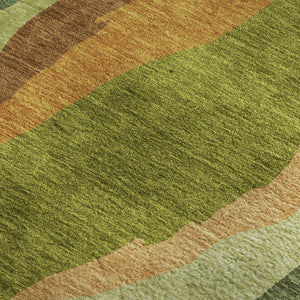 HomeRoots 9' X 12' Stylish Green, Copper & Peach Abstract Area Rug - Washable, UV Protected & Stain Resistant 682120