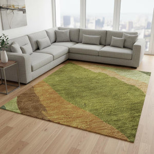 HomeRoots 10' X 14' Modern Green, Copper & Peach Abstract Washable Area Rug with UV & Stain Protection 682121