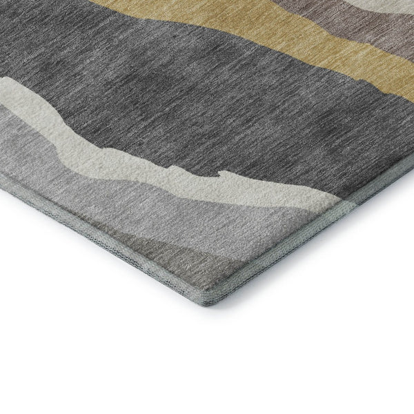 HomeRoots 5' X 8' Abstract Gray Gold Charcoal Area Rug - Washable, UV Protected, Ideal for Modern Spaces 682123