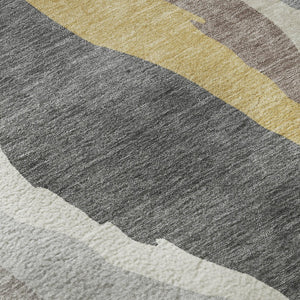 HomeRoots 8' Gray Gold and Charcoal Abstract Round Rug - Washable, UV Protected, Durable, Stylish Home Accent 682124