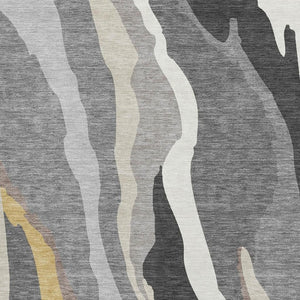 HomeRoots 8' X 10' Abstract Gray Gold Charcoal Area Rug – Washable, Stain-Resistant, UV Protected for Durability 682125