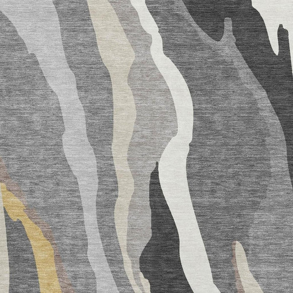 HomeRoots 8' X 10' Abstract Gray Gold Charcoal Area Rug – Washable, Stain-Resistant, UV Protected for Durability 682125