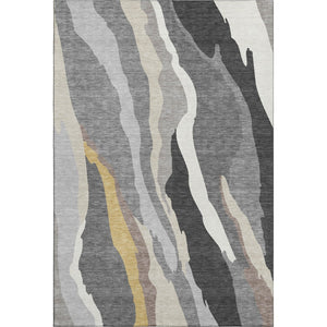 HomeRoots 9' X 12' Modern Gray Gold Charcoal Abstract Area Rug - Washable, UV Protected, Pet-Friendly Design 682126