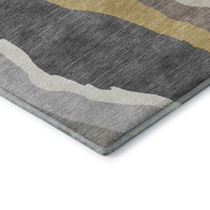 HomeRoots 9' X 12' Modern Gray Gold Charcoal Abstract Area Rug - Washable, UV Protected, Pet-Friendly Design 682126