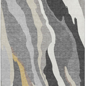 HomeRoots 9' X 12' Modern Gray Gold Charcoal Abstract Area Rug - Washable, UV Protected, Pet-Friendly Design 682126