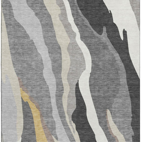 HomeRoots 9' X 12' Modern Gray Gold Charcoal Abstract Area Rug - Washable, UV Protected, Pet-Friendly Design 682126