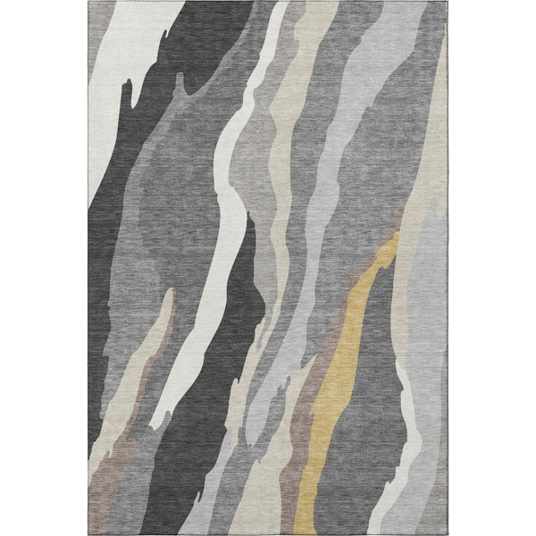 HomeRoots 9' X 12' Modern Gray Gold Charcoal Abstract Area Rug - Washable, UV Protected, Pet-Friendly Design 682126