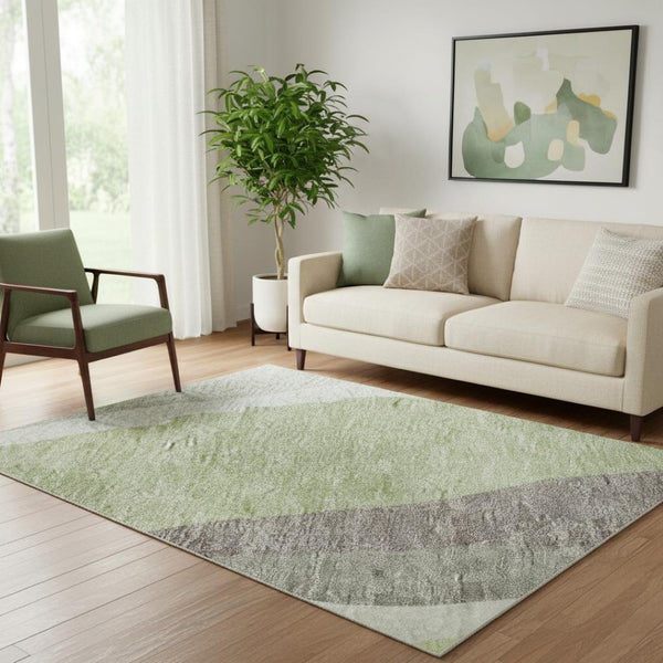 HomeRoots 5' X 8' Washable Mint Green, Ivory & Silver Abstract Area Rug with Stain Resistance & UV Protection 682129