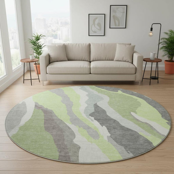 HomeRoots 8' Mint Green Abstract Round Rug with UV Protection - Washable, Stylish, Durable for Busy Homes 682130