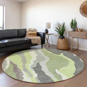 HomeRoots 8' Mint Green Abstract Round Rug with UV Protection - Washable, Stylish, Durable for Busy Homes 682130