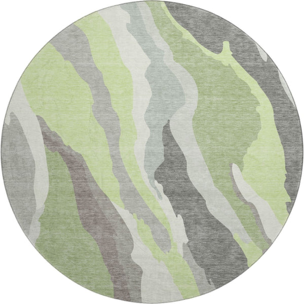 HomeRoots 8' Mint Green Abstract Round Rug with UV Protection - Washable, Stylish, Durable for Busy Homes 682130