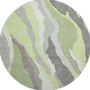 HomeRoots 8' Mint Green Abstract Round Rug with UV Protection - Washable, Stylish, Durable for Busy Homes 682130