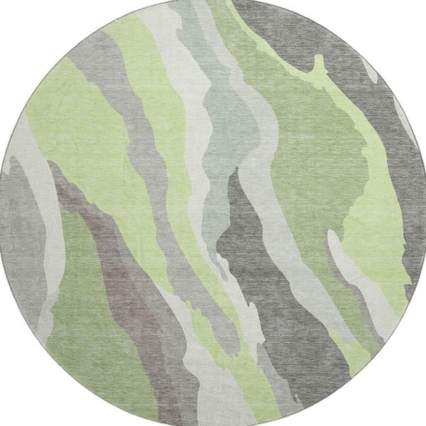 HomeRoots 8' Mint Green Abstract Round Rug with UV Protection - Washable, Stylish, Durable for Busy Homes 682130