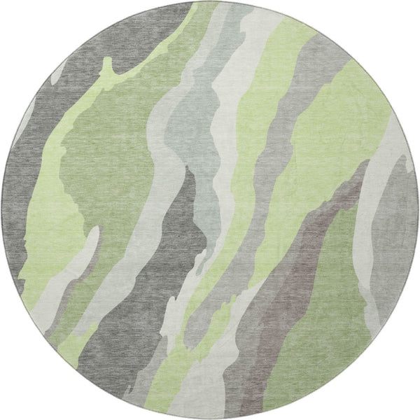 HomeRoots 8' Mint Green Abstract Round Rug with UV Protection - Washable, Stylish, Durable for Busy Homes 682130