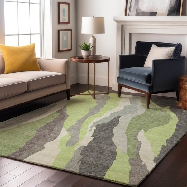 HomeRoots 8' X 10' Modern Mint Green and Ivory Abstract Area Rug - Washable, UV Protected, Stain Resistant Comfort 682131