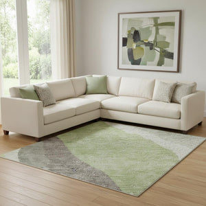 HomeRoots 8' X 10' Modern Mint Green and Ivory Abstract Area Rug - Washable, UV Protected, Stain Resistant Comfort 682131