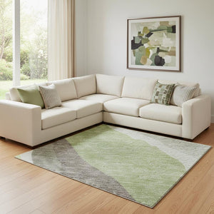 HomeRoots 9' X 12' Stylish Mint Green and Ivory Abstract Area Rug with UV Protection & Washable Durability 682132