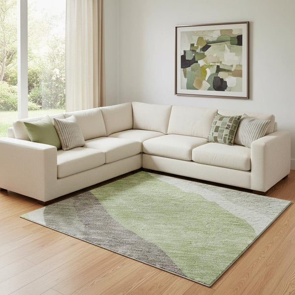 HomeRoots 9' X 12' Stylish Mint Green and Ivory Abstract Area Rug with UV Protection & Washable Durability 682132