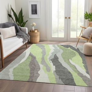 HomeRoots 9' X 12' Stylish Mint Green and Ivory Abstract Area Rug with UV Protection & Washable Durability 682132