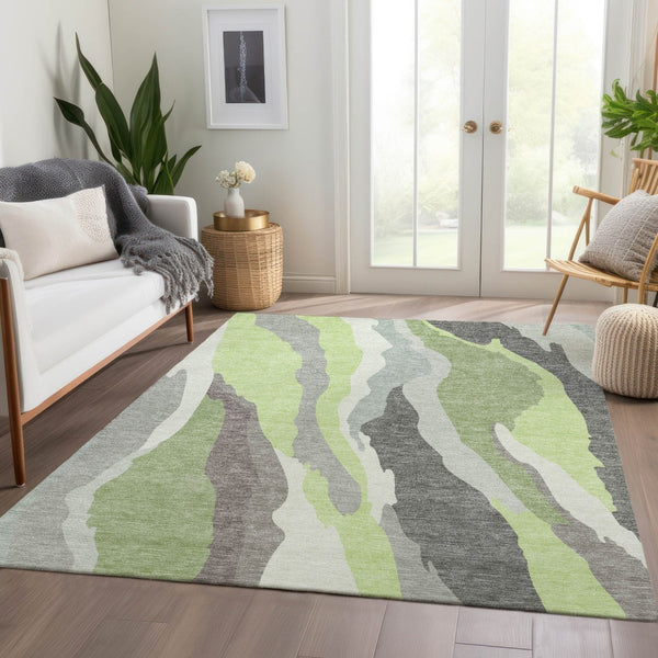 HomeRoots 9' X 12' Stylish Mint Green and Ivory Abstract Area Rug with UV Protection & Washable Durability 682132