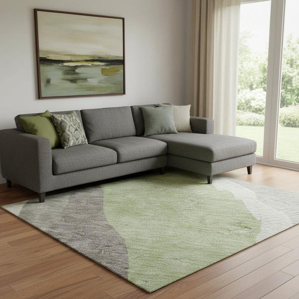 HomeRoots 10' X 14' Mint Green Ivory Silver Abstract Washable Area Rug - UV Protected, Durable, Stylish Design 682133