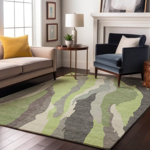 HomeRoots 10' X 14' Mint Green Ivory Silver Abstract Washable Area Rug - UV Protected, Durable, Stylish Design 682133