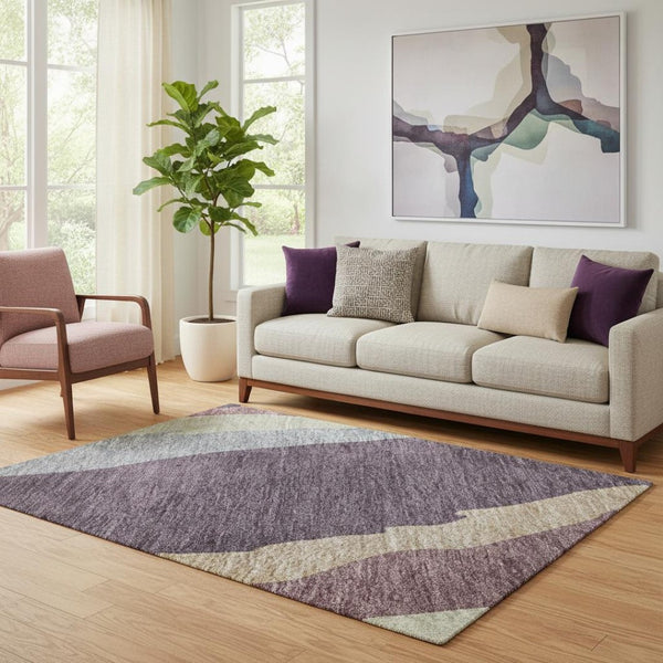 HomeRoots 5' X 8' Abstract Washable Area Rug in Plum, Ivory & Gray - Stain Resistant, UV Protected & Durable! 682135