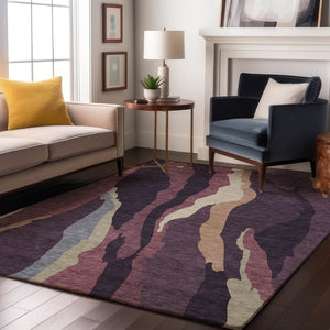 HomeRoots 5' X 8' Abstract Washable Area Rug in Plum, Ivory & Gray - Stain Resistant, UV Protected & Durable! 682135