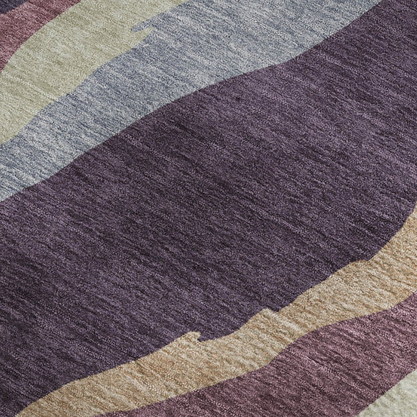 HomeRoots 5' X 8' Abstract Washable Area Rug in Plum, Ivory & Gray - Stain Resistant, UV Protected & Durable! 682135