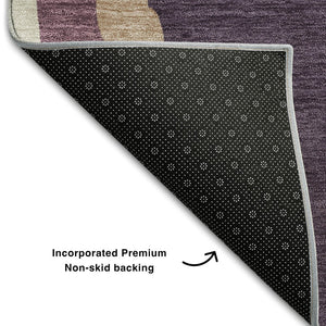 HomeRoots 8' Modern Washable Round Rug in Soft Plum, Ivory & Gray - UV-Protected, Stain-Resistant Design! 682136