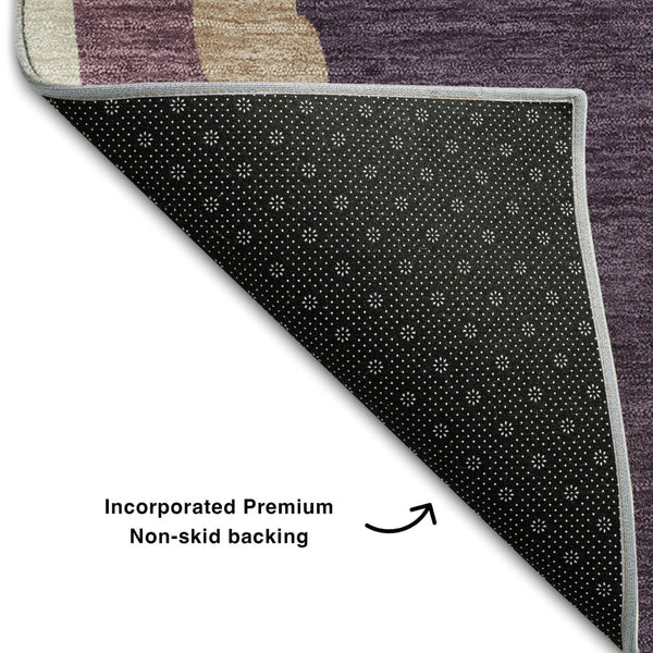 HomeRoots 8' Modern Washable Round Rug in Soft Plum, Ivory & Gray - UV-Protected, Stain-Resistant Design! 682136