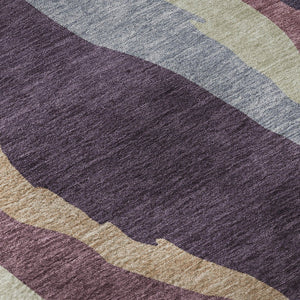 HomeRoots 8' Modern Washable Round Rug in Soft Plum, Ivory & Gray - UV-Protected, Stain-Resistant Design! 682136