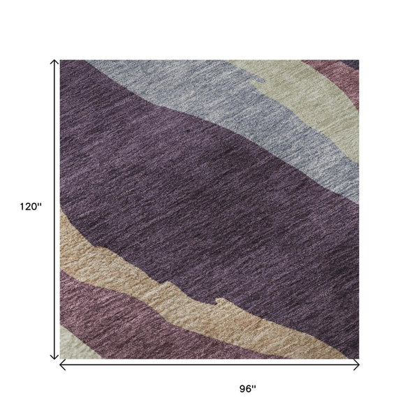 HomeRoots 8' X 10' Washable Area Rug in Plum, Ivory & Gray - UV Protected, Stain Resistant, Durable Design! 682137