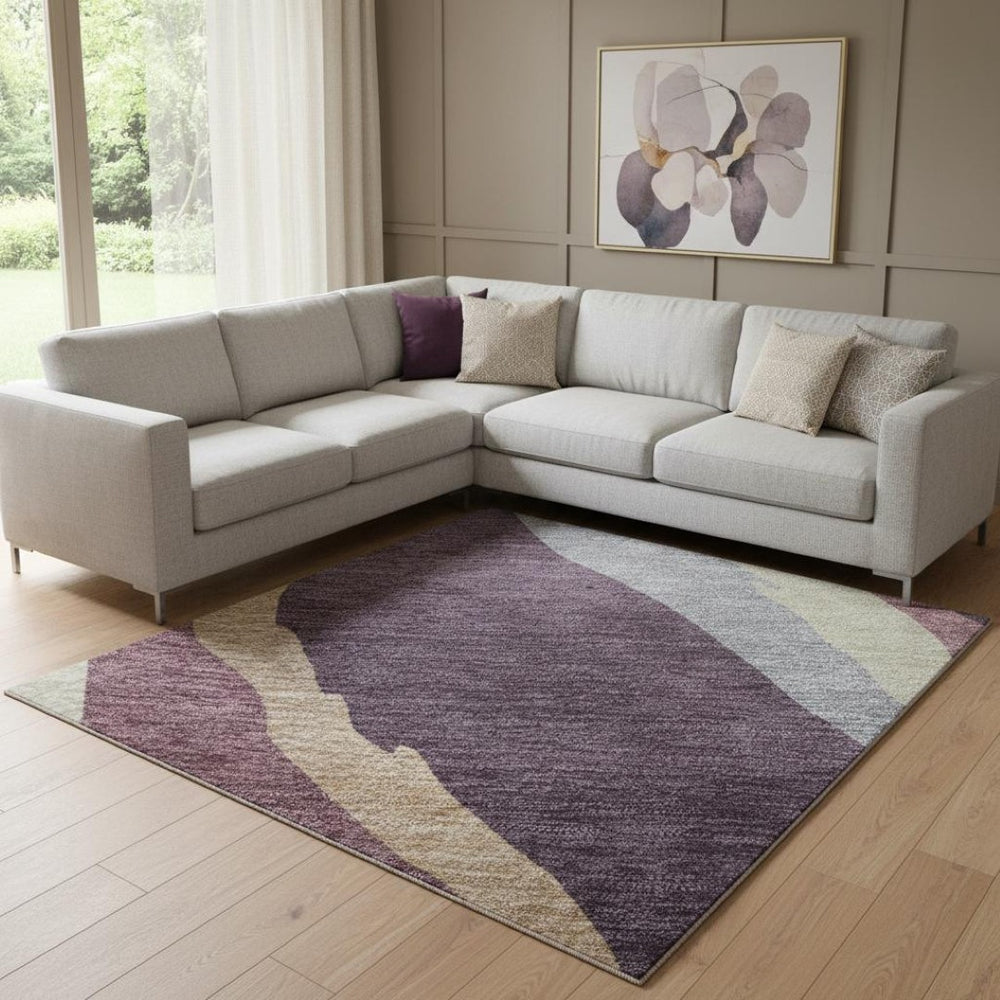 HomeRoots 8' X 10' Washable Area Rug in Plum, Ivory & Gray - UV Protected, Stain Resistant, Durable Design! 682137