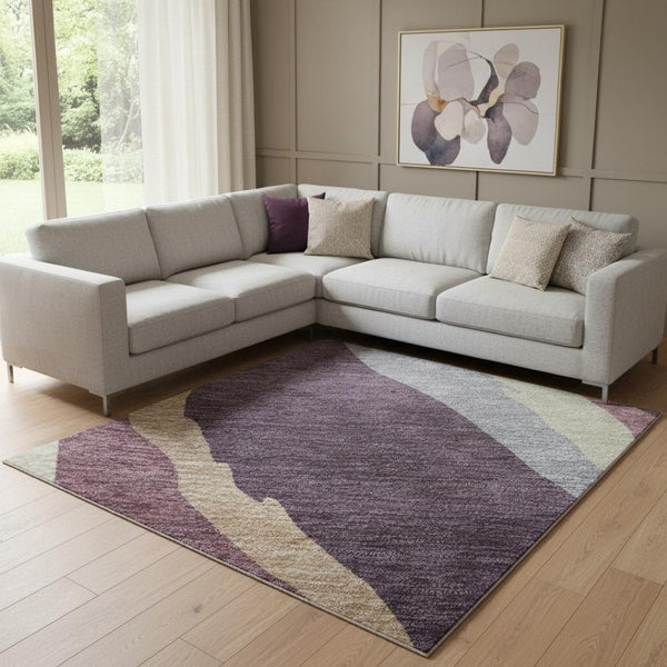 HomeRoots 8' X 10' Washable Area Rug in Plum, Ivory & Gray - UV Protected, Stain Resistant, Durable Design! 682137