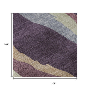 HomeRoots 9' X 12' Plum Ivory Gray Abstract Area Rug – Stylish, Washable, UV Protected for Modern Homes 682138