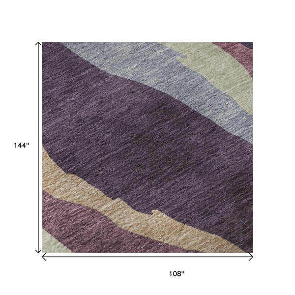 HomeRoots 9' X 12' Plum Ivory Gray Abstract Area Rug – Stylish, Washable, UV Protected for Modern Homes 682138