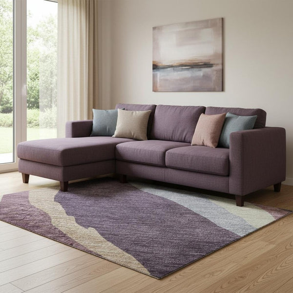 HomeRoots 10' X 14' Washable Abstract Area Rug in Plum, Ivory & Gray - UV Protected, Durable for Busy Homes 682139