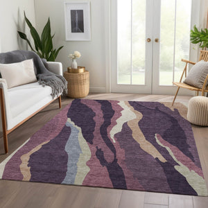 HomeRoots 10' X 14' Washable Abstract Area Rug in Plum, Ivory & Gray - UV Protected, Durable for Busy Homes 682139