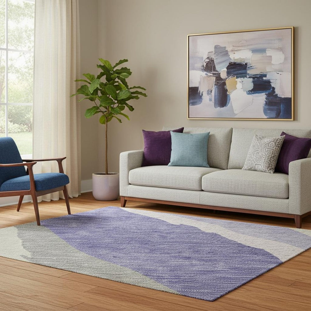 HomeRoots 5' Modern Abstract Washable Area Rug in Purple, Ivory & Gray – UV Protected & Stain Resistant! 682141