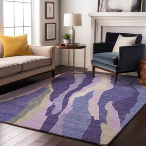 HomeRoots 5' Modern Abstract Washable Area Rug in Purple, Ivory & Gray – UV Protected & Stain Resistant! 682141