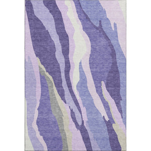 HomeRoots 5' Modern Abstract Washable Area Rug in Purple, Ivory & Gray – UV Protected & Stain Resistant! 682141