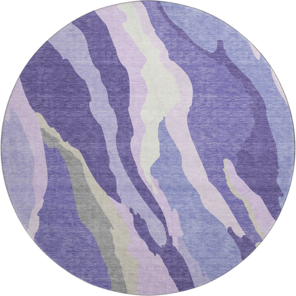 HomeRoots 8' Washable Round Rug in Modern Purple, Ivory & Gray - Durable, UV Protected, & Easy Care Design 682142