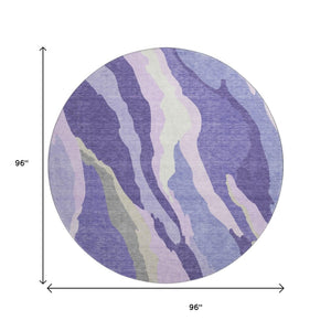 HomeRoots 8' Washable Round Rug in Modern Purple, Ivory & Gray - Durable, UV Protected, & Easy Care Design 682142