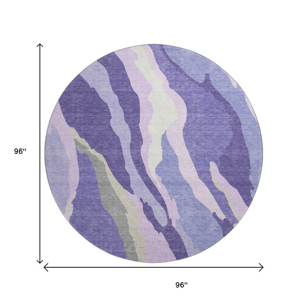 HomeRoots 8' Washable Round Rug in Modern Purple, Ivory & Gray - Durable, UV Protected, & Easy Care Design 682142