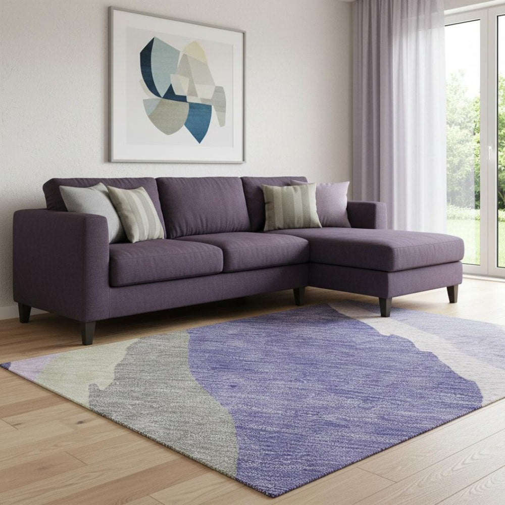 HomeRoots 9' X 12' Modern Purple, Ivory & Gray Abstract Area Rug - Washable, UV-Protected for High-Traffic Areas 682144