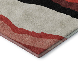 HomeRoots 5' X 8' Abstract Red, Black, and Ivory Area Rug - Washable, UV-Protected, Stain Resistant, Durable Design 682147