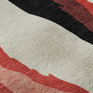 HomeRoots 5' X 8' Abstract Red, Black, and Ivory Area Rug - Washable, UV-Protected, Stain Resistant, Durable Design 682147