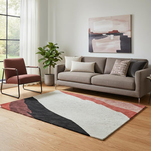 HomeRoots 5' X 8' Abstract Red, Black, and Ivory Area Rug - Washable, UV-Protected, Stain Resistant, Durable Design 682147